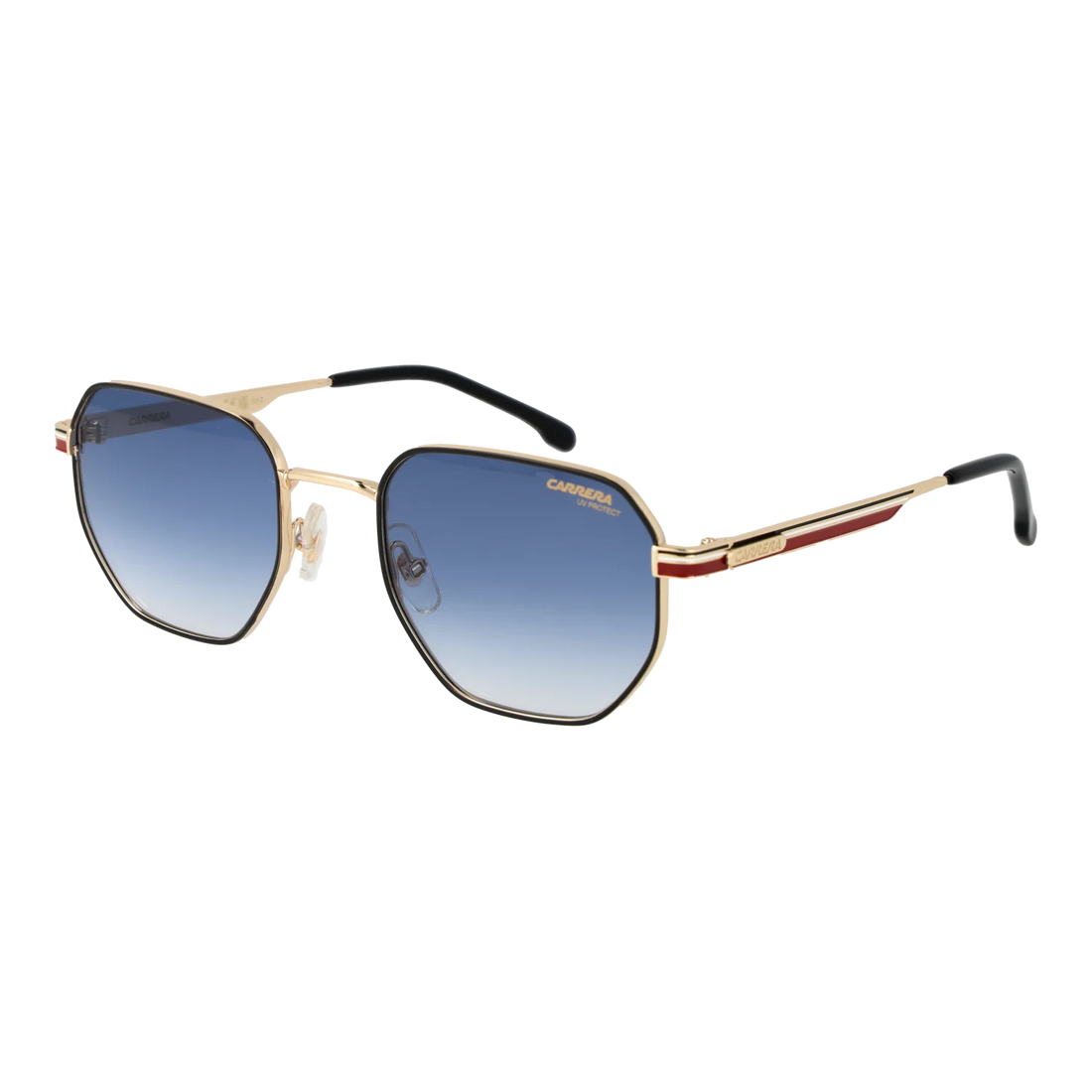 Carrera 380/S gold metal geometric sunglasses with blue gradient lenses — Amelya