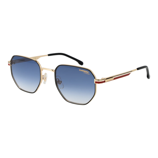 Carrera 380/S gold metal geometric sunglasses with blue gradient lenses — Amelya