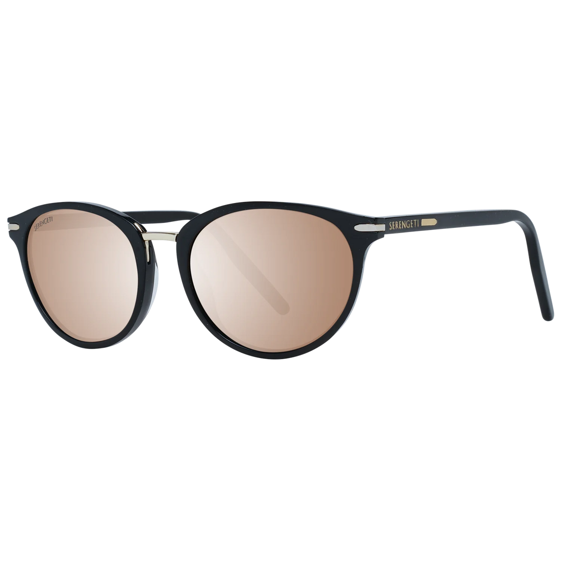 Serengeti Elyna 8846 sunglasses — black round frame with polarized brown mineral glass lenses, made in Italy